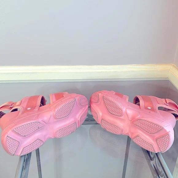 Anthony Wang pink platform wedge buckle sandals patent leather trim size 6.5 - Picture 10 of 13